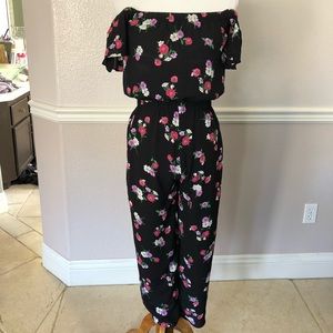 Express off the shoulder floral jumpsuit